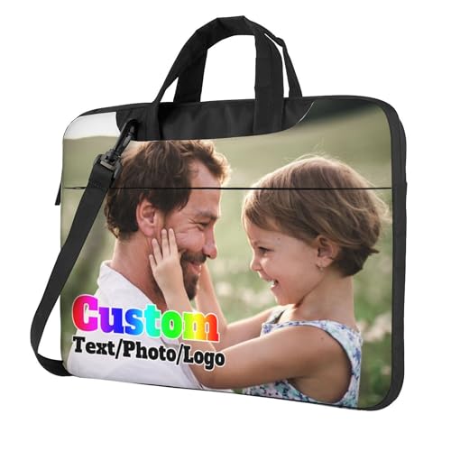 LSDINDF Personalisierte Laptoptasche, Individuelle Laptop-Umhängetasche mit Ihrem Foto/Text/Logo, kompatibel mit 13-Zoll-/14-Zoll-/15-Zoll-Laptophüllen, personalisierte Business-Aktentasche.
