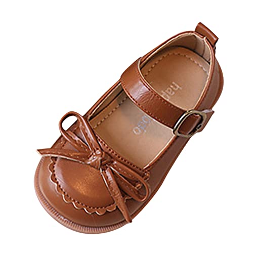 Fashion Four Seasons Children Casual Shoes Girls Leather Shoes Flat Bottom Round Toe Solid Color Bow Hook E Girl