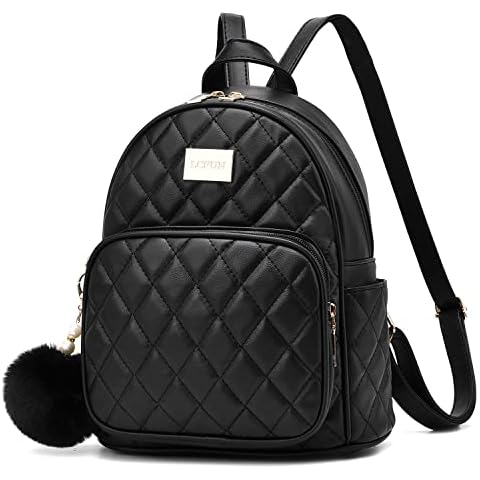 Small Backpack Purse for Women Teen Girls Lightweight Travel Shoulder Bag Leather Mini Backpacks Cute Pom Bookbag, Black, Daypack Backpacks Cover