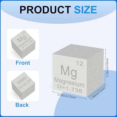 Image of 0.39 inch Magnesium Metal Element Cube 10MM Density Cubes 99.99% High Purity, Periodic Table of Elements Collection for Element Collections Hobbies, Pure Magnesium Cube(Mg 0.39 Inch)