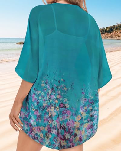 Image of Women Kimono Cardigans Casual Summer Tops Cover up Open Front Floral Print Resort Wear 2026