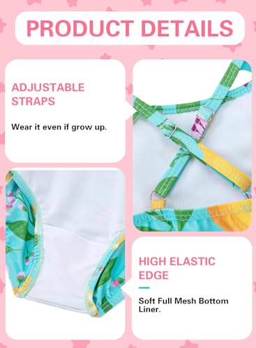 Image of XiaoMoSha Girls Swimsuits Ruffled Round Neck One Piece Bathing Suits Quick Dry UPF 50+ Summer Hawaii Swimwear for Kids 3-10T