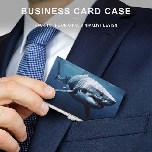 Business Card Holder Great White Shark Business Card Case Slim Business Card Organizer with Magnetic Shut Professional Metal Name Card Holder Carry-on Pocket Wallet for Men Women3