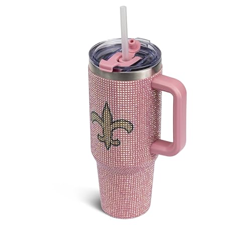 Image of The Memory Company Officially Licensed 40oz Pink Bling Game Day Tumbler, New Orleans Saints