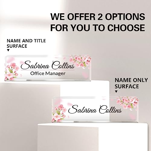 Image of Name Plate for Desk, Desk Name Plate Personalized, Pink Office Decor for Women Men, Acrylic Desktop Accessories, Office Gifts for Boss Nurse Teacher Coworker, Employee Appreciation Gift (Flowers A)