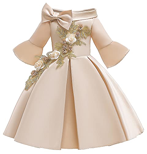 Super Fairy Flower Girls 3/4 Sleeve Pageant Party Formal Dresses Kids Wedding Ball Gown