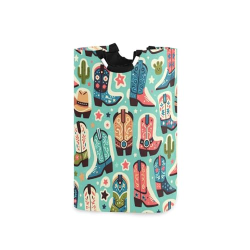 Jihqo Laundry Hamper Basket Cute Boots Cowboy Collapsible Nursery Storage Bin Waterproof Clothing Baskets for Home Bedroom Bathroom Washing Room