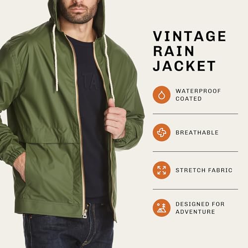 Image of Weatherproof Vintage Mens Lightweight Waterproof Coated Hooded Rain Jacket- Light Windbreaker Raincoat for Men- Rain Slicker