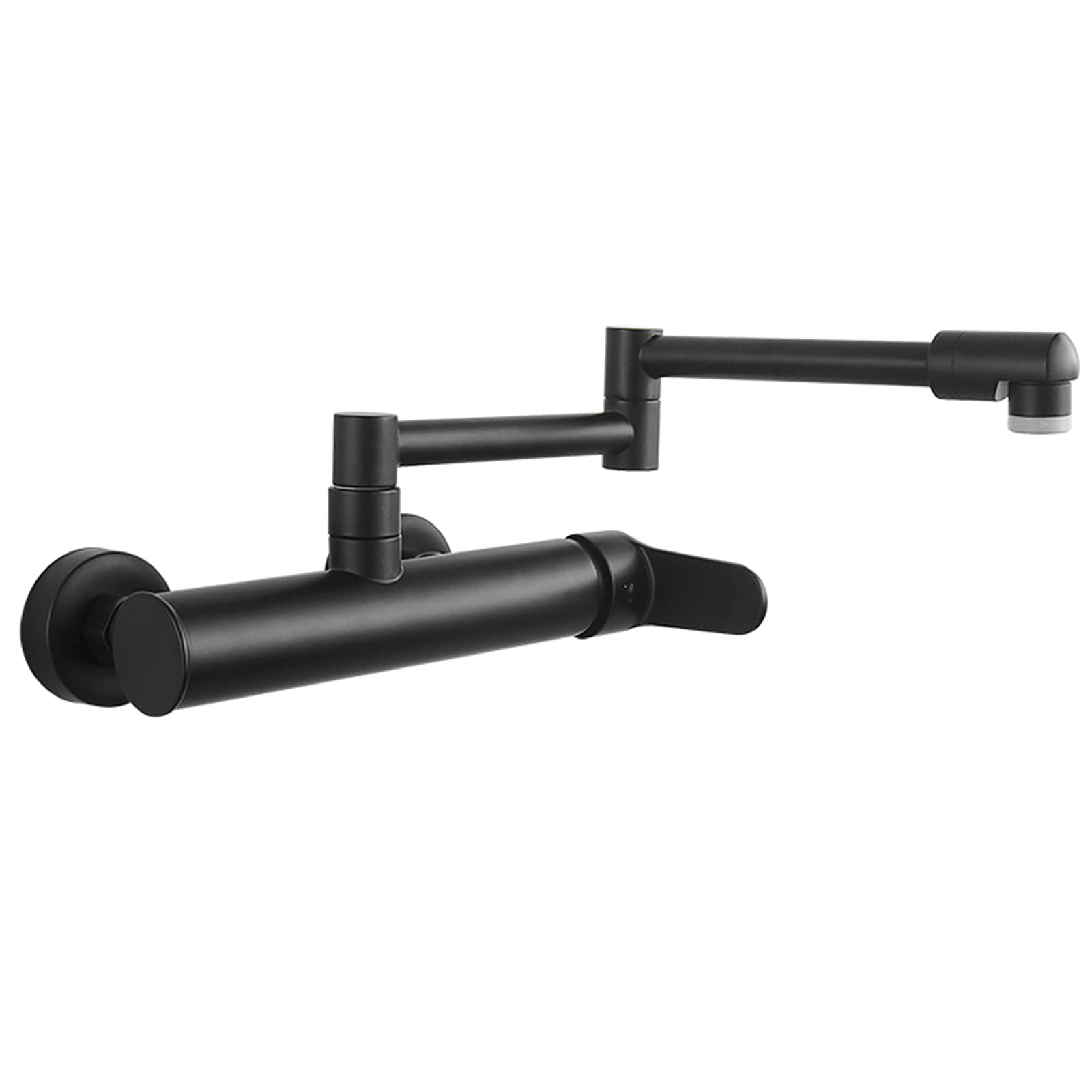 Pot Filler Brass Wall Mount Kitchen 360° Swivel Folding Kitchen Sink Single Handle Dual Holes Hot and Cold Mixer Tap with 2 Modes Spray Spout,Black(Black)