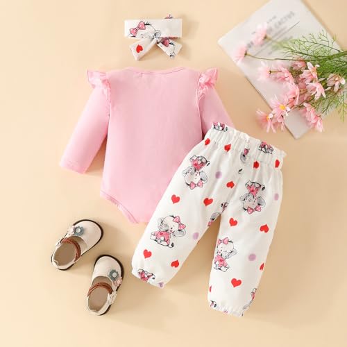 Toddler Girls 2 Piece Outfits Sets Animal Print Set Ruffle Shoulder Top+Floral Pants 3PC Fall Outfits 3-18M2