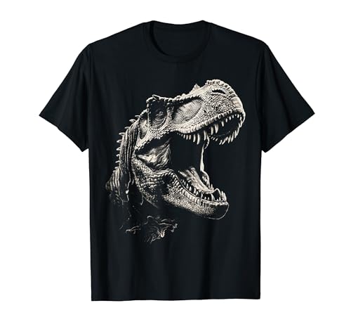 DinotastiX Giganotosaurus Dinosauro Motivo Art Maglietta Unisex Adulti Nero Small