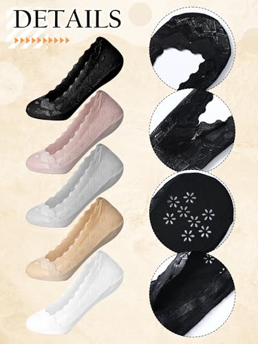 Image of 10 Pairs Womens Lace Ankle Socks Non Slip Low Cut and No Show Lace Socks Sets for Loafers Flats