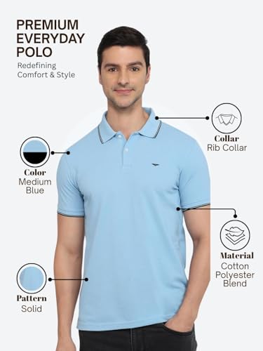 Image of Park Avenue Men Slim Fit Solid Pattern Cotton Polyester Blend Half Sleeve Polo Neck Casual T-Shirt