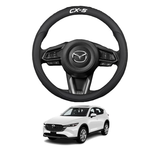 Kakash Custom Interior Accessorie for Mazda CX-5 2017-2021 2022 2023 2024 2025 Leather Steering Wheel Covers Non-Slip Sporty Racing Faux Leather Ergonomic Comfortable Handle 1Pcs/Set(Black Stitching)