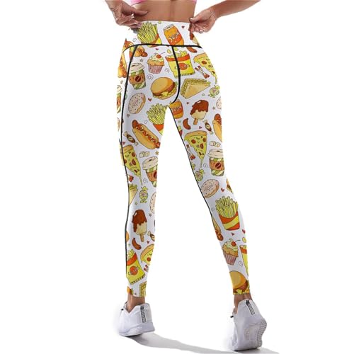 DROEYROEST Fast Food Pattern Tummy Control Yoga Pants for Women