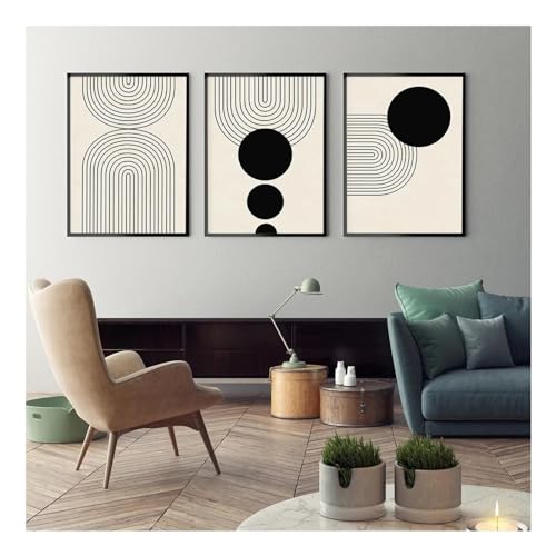 Affiche d'art mural moderne pour salon contemporain, toile géométrique beige et noire