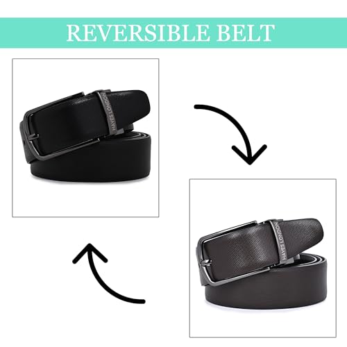 Image of HAYES LONDON Belts for Men Leather Original - Belt for Men Formal with Classic Design, Durable and Italian Reversible Men Belts for All Occasions