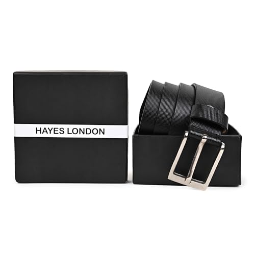 Image of HAYES LONDON Genuine Leather Belt for Men, Original Top Grain Formal and Casual Belt, Lifetime Leather Warranty (34, Sigma Black)