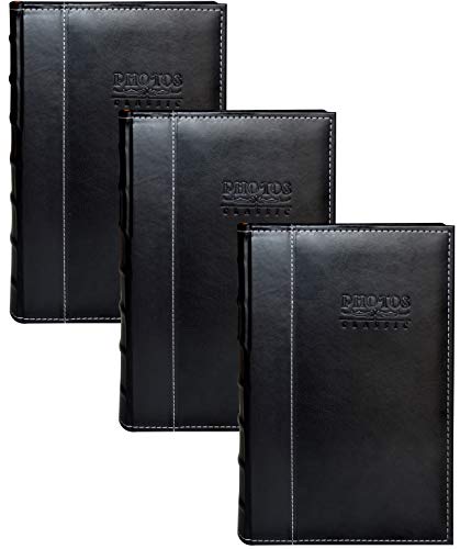 ZOVIEW ART Photo Albums Set of 3, Holds 300 4x6 Photos, 3 per Page, Leather Cover Album (Black)