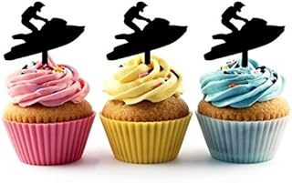 TA0791 Jet Ski Silhouette Party Wedding Birthday Acrylic Cupcake Toppers Decor 10 pcs