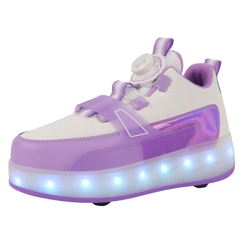 bgyujn Zapatillas deportivas cómodas para niñas, zapatos para niños, suela gruesa, zapatos deportivos con ruedas, luz de moda, recargable por USB, patinaje cómodo, morado, 34 EU