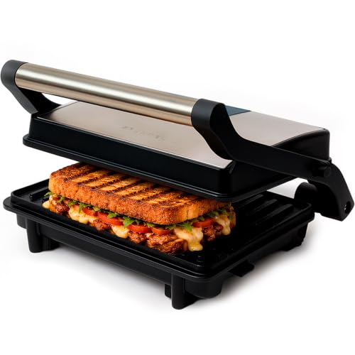 Parrilla grill eléctrica Grunkel 1000-2000W forma parilla barbacoa dos dimensiones, Antiadherente con Apertura 180° (1000W Normal)