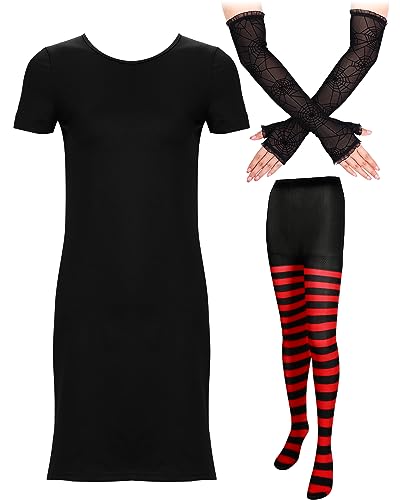Toulite Halloween Womens Vampire Costume Include Black Dress Red Striped Leggings and Arm Gloves for Cosplay Party (2X-Large)