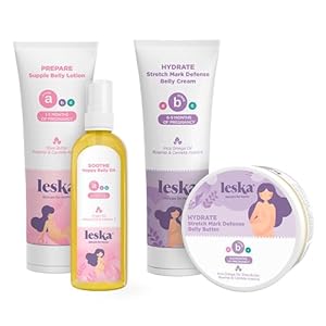 Maternity Stages A & B Set | Belly Lotion, Belly Oil, Stretch Mark Defense Cream, Belly Butter | Part of a Complete 3 Part Pregnancy Skin Care System | New Mom Gifts (Set of 4, 4-4.93oz)