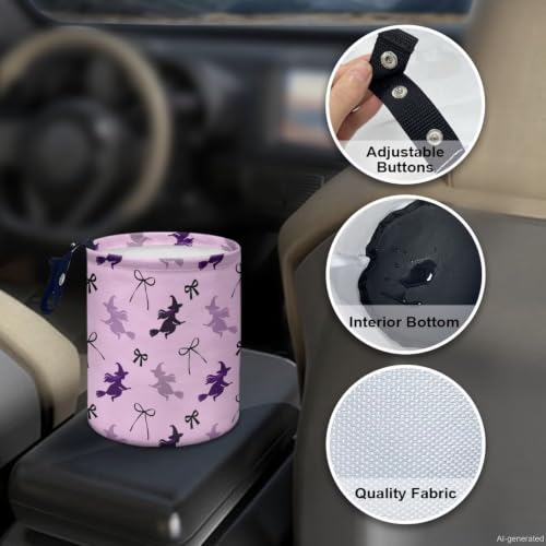 Image of Halloween Witch Bow Car Trash Can, Cute Car Trash Bag, Hanging Car Organizer and Storage Bag, Trash Bin Universal for Cars Accessories, Vehicle, Travelling