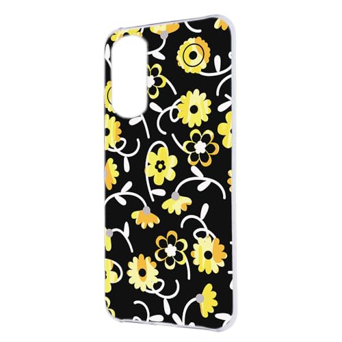 Xiaomi Redmi 12 5G XIG03 用 デイジー 北欧風花柄 迷彩柄 黒×黄花 ハードケース レドミ12の5Gカバー けーたい スマホケース h127a03