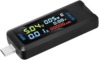 Multi-function USB Voltage Current Test Meter Digital IPS Display Capacity Power Tester Voltmeter Electrical Appliances Detection Device Support 9 Groups of Data Storage Function (Type-C)