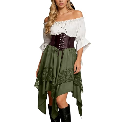 Vêtements médiévaux pour femme avec corset ajusté et manches lanternes confort