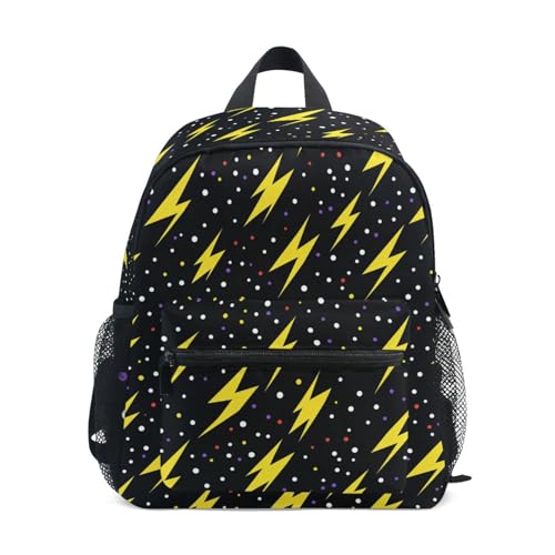 Lightning Bolts Black Preschool Backpack Yellow School Backpack Daycare Bookbag for Kids 3-8