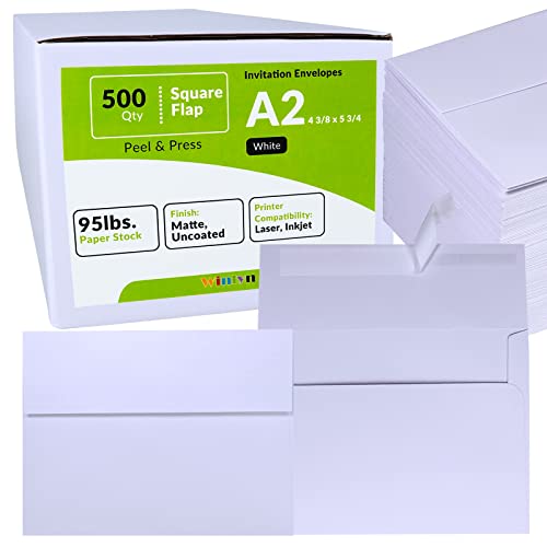 500 Pcs Bulk A2 Invitation Envelopes in White Peel & Press Self Seal 4 3/8 x 5 3/4 Square Flap Envelopes RSVP Return Envelopes 95lb. for Announcement Mailing 4x5 Greeting Cards Photo 1/4 Fold Cards