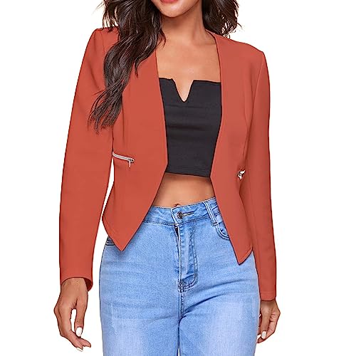 Blazer pour femme, manches longues et courtes, élégantes, légères, pour affaires, bureau, travail, couleur unie, Orange, 5X-Large