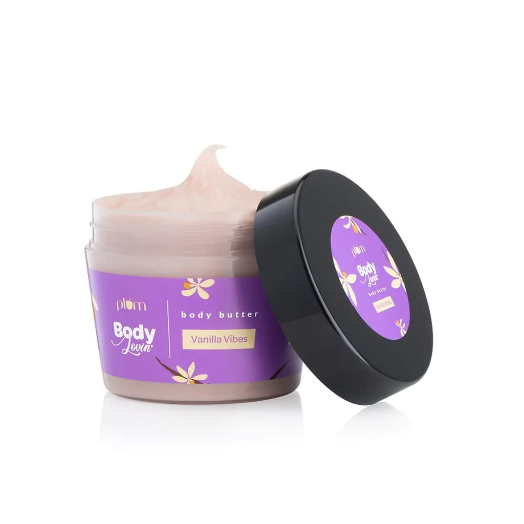 Plum Vanilla Body Butter for Dry Skin, With Shea Butter & Sunflower Oil, Deep Moisturizing Body Cream Lotion with Brazilian Seed Oil & Vitamin E, Non Sticky & Mineral Oil Free, 7.05 Oz