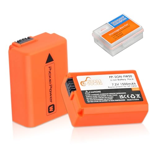 Pickle Power 1500mAh NP-FW50 Battery 2 Pack for Sony ZV-E10 A6500 A6400 A6300 A6000 A7 A7II A7RII A7SII A7S A7R A7R2 NEX-3 NEX-5 Cameras