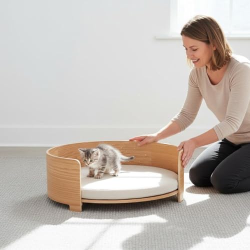 Panier surélevé bois naturel lit chien chat de taille petit - 3