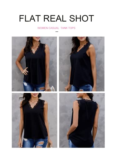 BLENCOT Women Lace Trim Tank Tops V Neck Fashion Casual Sleeveless Blouse Vest Shirts - Image 3