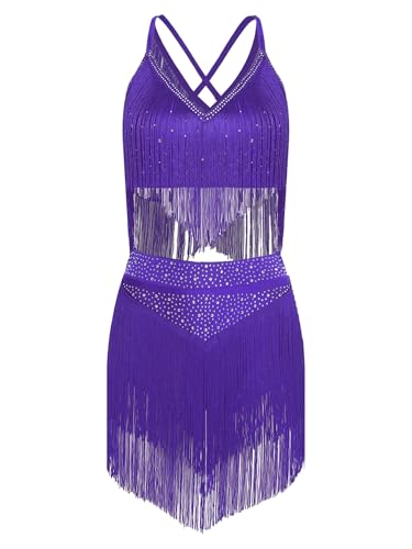 Tenue de danse latine inhzoy anti-frottement avec jupe pratique à pochette