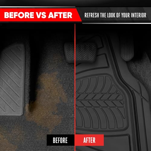 Image of Motor Trend FlexTough Guard All-Weather Floor Mats for Cars - Black Waterproof Rubber Floor Mats, Universal Trim-to-Fit Automotive Accessories for Cars, Trucks & SUV