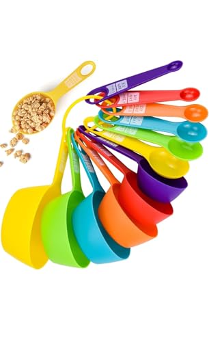 Rightox Measuring Cups and Spoons Set Stackable Food Graded Plastic Kitchen Measurements Set for Baking (12 Pieces Multicolor)