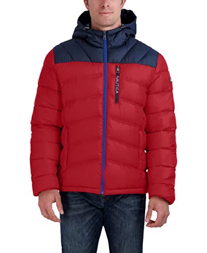 Image of Nautica Men's Midweight Quilted Faux Memory Puffer Jacket -Adjustable Hood Insulated Winter Coat
