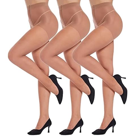 CozyWow Silky Sheers Curve Control Top Pantyhose with Reinforced Toe S-M for Women 3Brown Cover