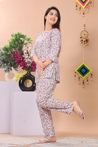 Image of Kuruti B Sheets Women's Printed Night Suit Set | Soft & Breathable Top and Pyjama Set for Women | Stylish Relaxed Fit Sleepwear for Everyday Comfort | Perfect Lounge Wear for Home & Travel