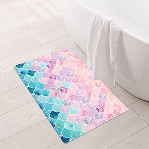 Bathroom Rug, Mermaid Bathroom Rug, Pink Purple Blue Mermaid Scales Bath Mat 16 x 24 Inches, Comfortable,Soft, Absorbent, Machine Wash, Non-Slip,Easy to Dry for Bathroom Floor Rug