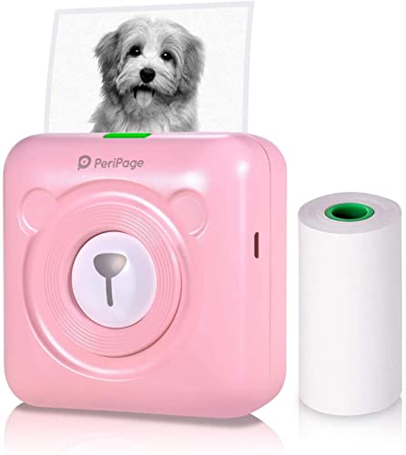 PeriPage Mini Printer, Portable Sticker Bluetooth Printer for Printing Student Notes, Journal, Memo, Mobile Printer, Pocket Printer, Received Printer with USB Cable, Supports Android iOS Windows-Pink