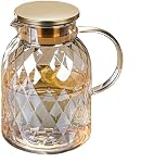 1.8L 60 oz Amber Glass Pitcher with Lid and Handle 2 Quart Water Pitcher with Spout Beverage Serveware Iced Tea Jug Water Carafe Heat Resistant Refrigerator Usable