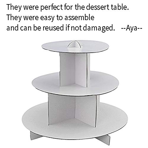 3-Tier White Round (12"W X 10"H) Cardboard Cupcake Stand Dessert Tower Treat Stacker Pastry Serving Platter Food Display #TOP1