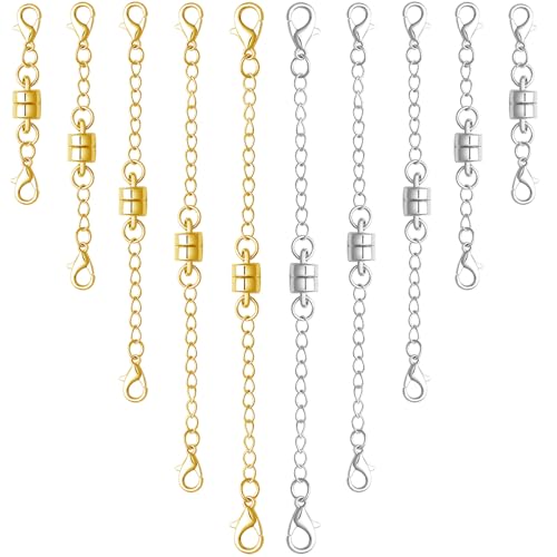Magnetic Necklace Clasps and Closures with Extenders, Gold and Silver, Set of 8/10 (5gold+5silver)